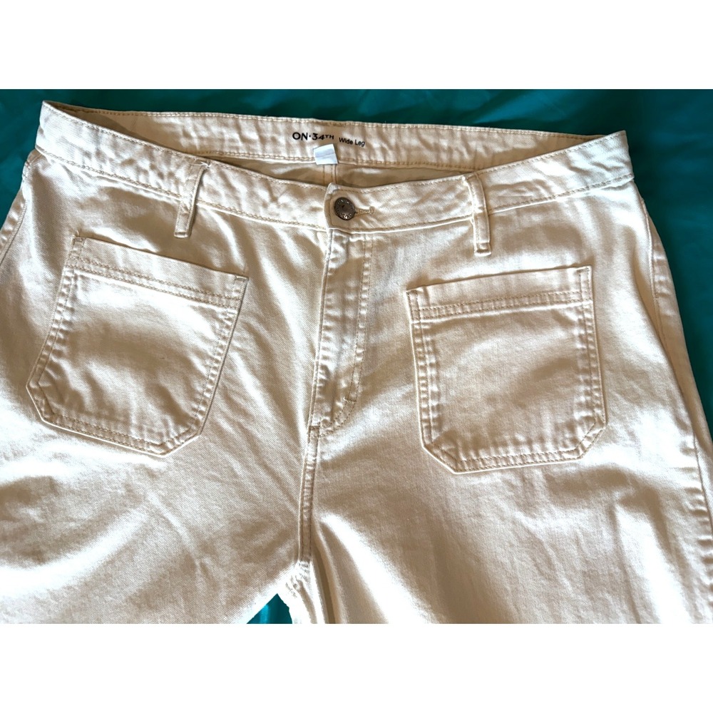 On 34th Cream Wide Leg Baggy Denim Jeans Women's 16/33 Stretch Boho Summer - Picture 3 of 9